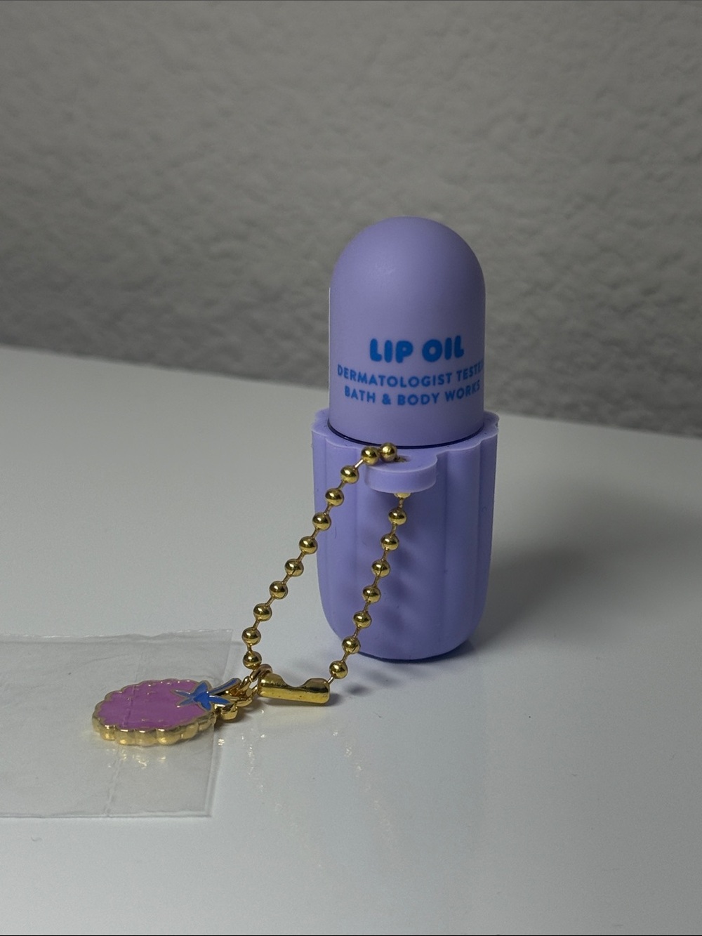 Bath & Body Works Kids Purple Lip Oil Keychain with Gold Chain